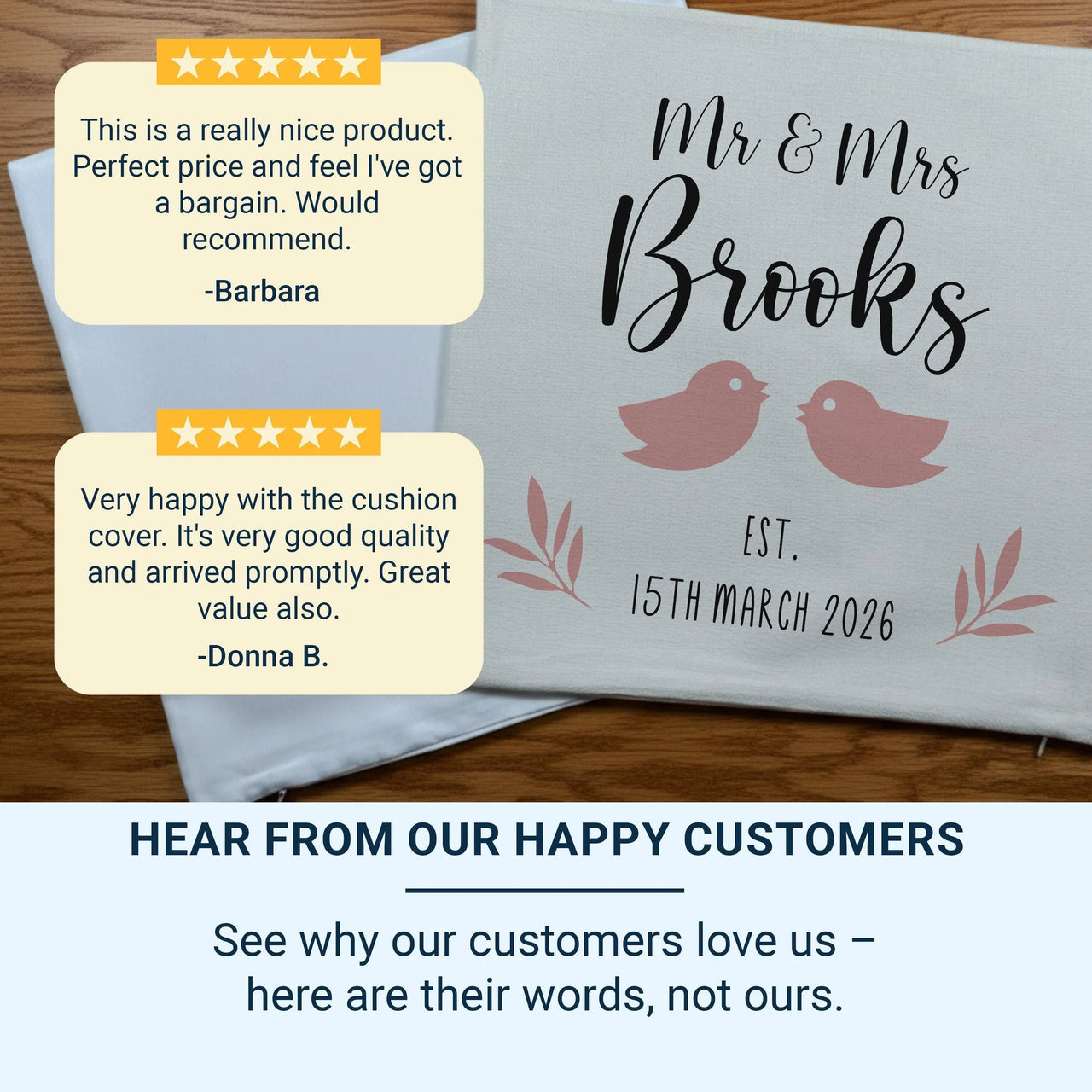 Personalised Mr Mrs Cushion – Romantic Wedding Cushion With Love Birds Pillow DENMARY