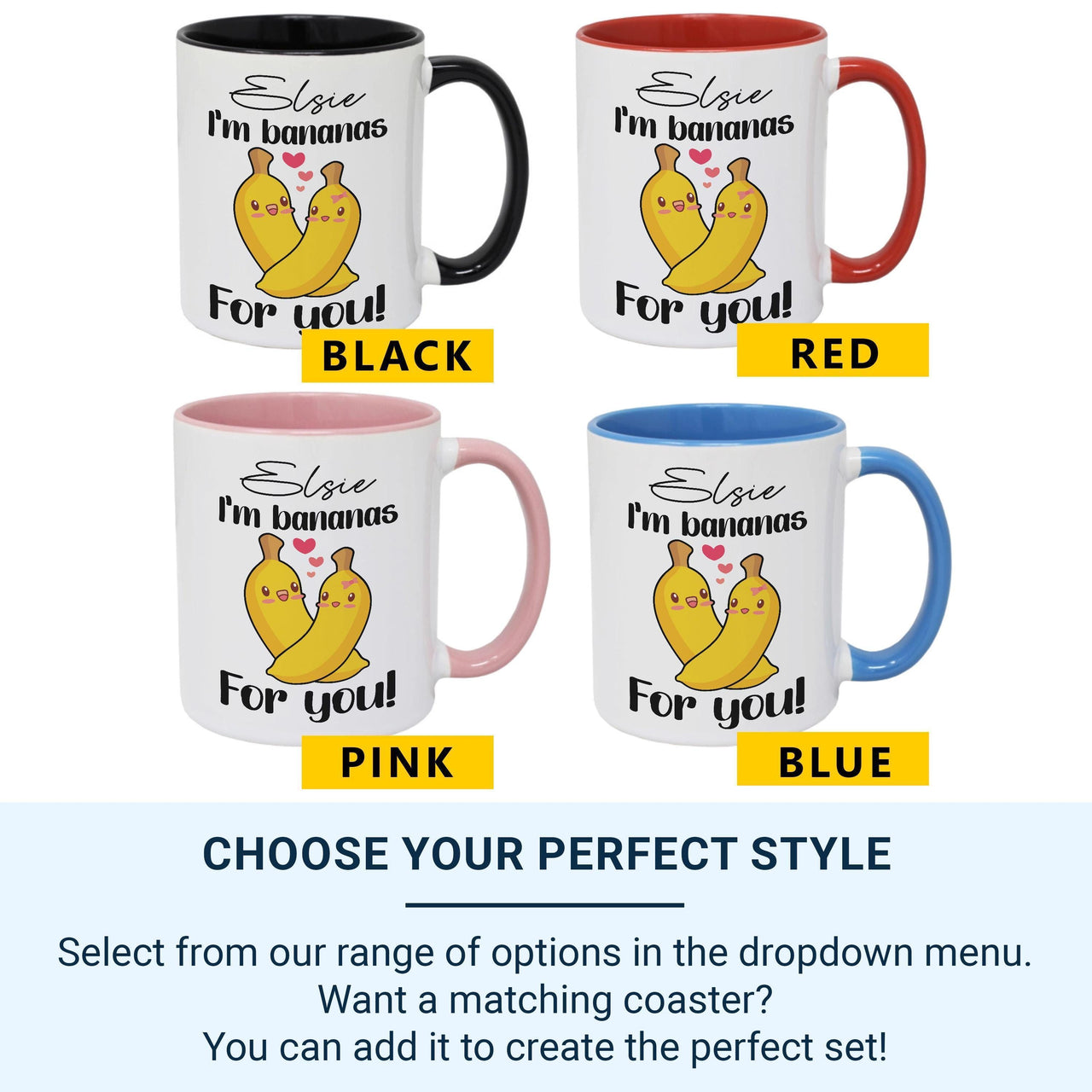 I’m Bananas for You Personalised Mug – Cute Hugging Bananas with Name – Funny Romantic Anniversary and Valentine Gift