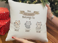 Personalised Mummy Cushion - Cute Family Keepsake with Cat Illustrations & Children's Names
