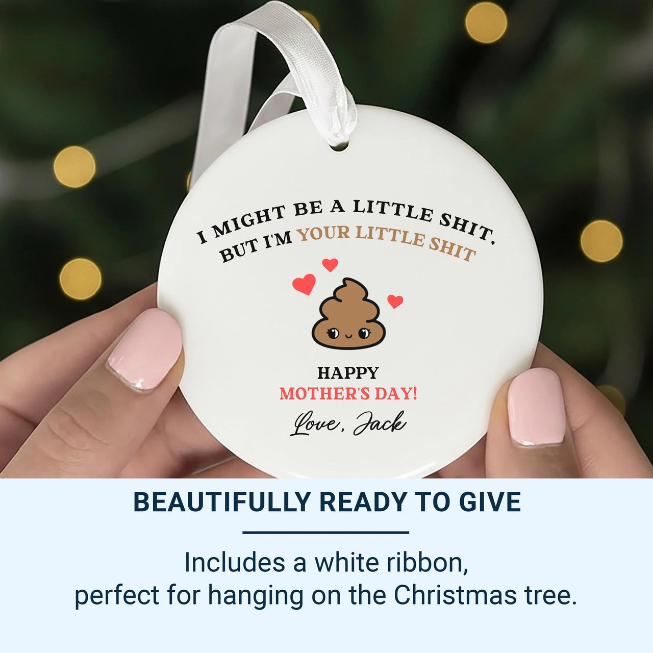 Funny Poop Emoji Ornament - Cheeky Mother Day Keepsake with Name for Mums DENMARY
