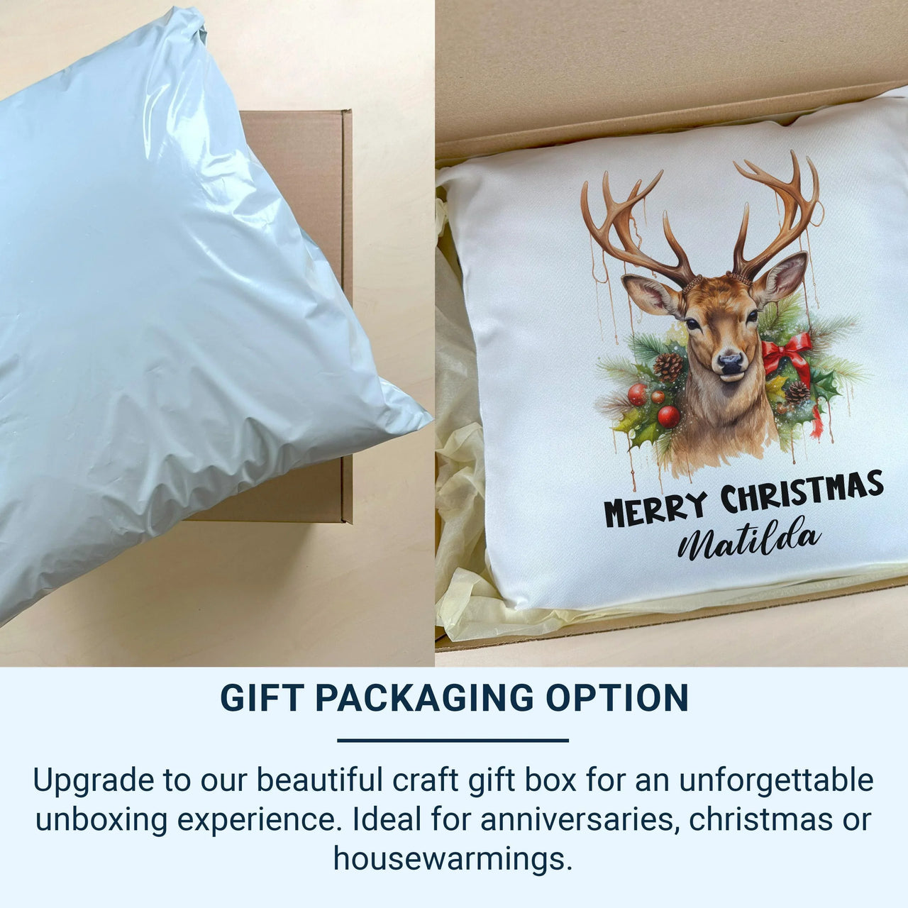 Personalised Christmas Cushion – Custom Holiday Gift Cushion With Soft Touch Cover 18x18in