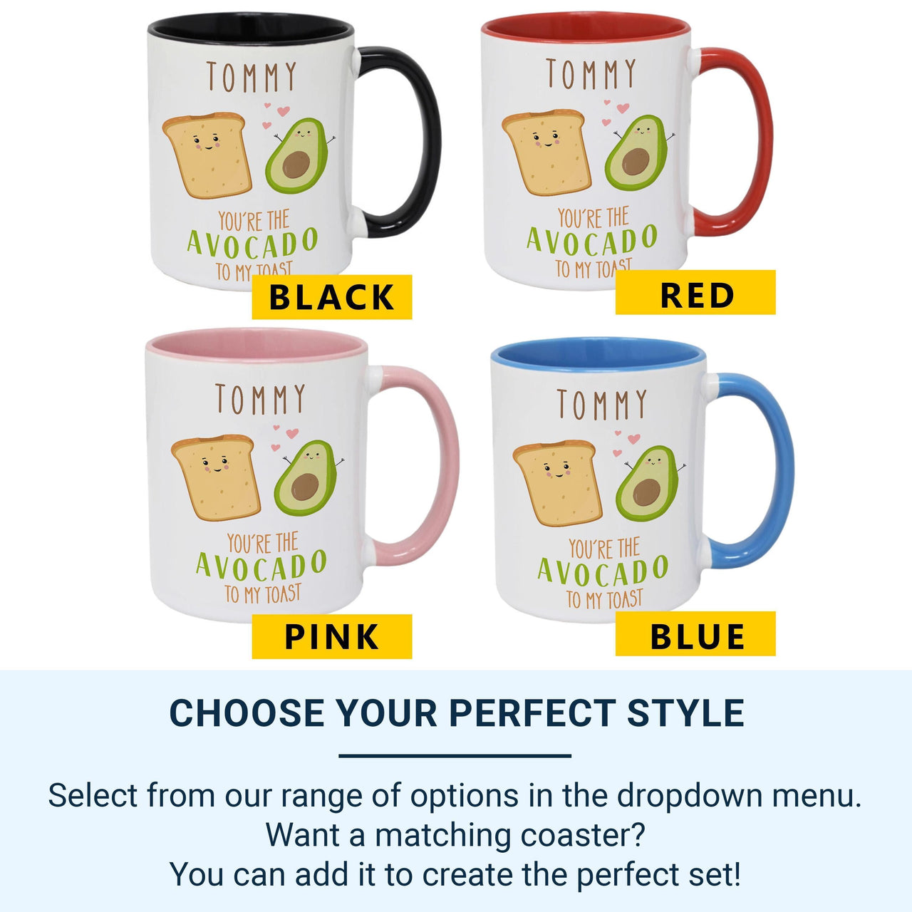You’re the Avocado to My Toast Personalised Mug – Cute Foodie Pair with Name – Funny Romantic Valentine and Anniversary Gift