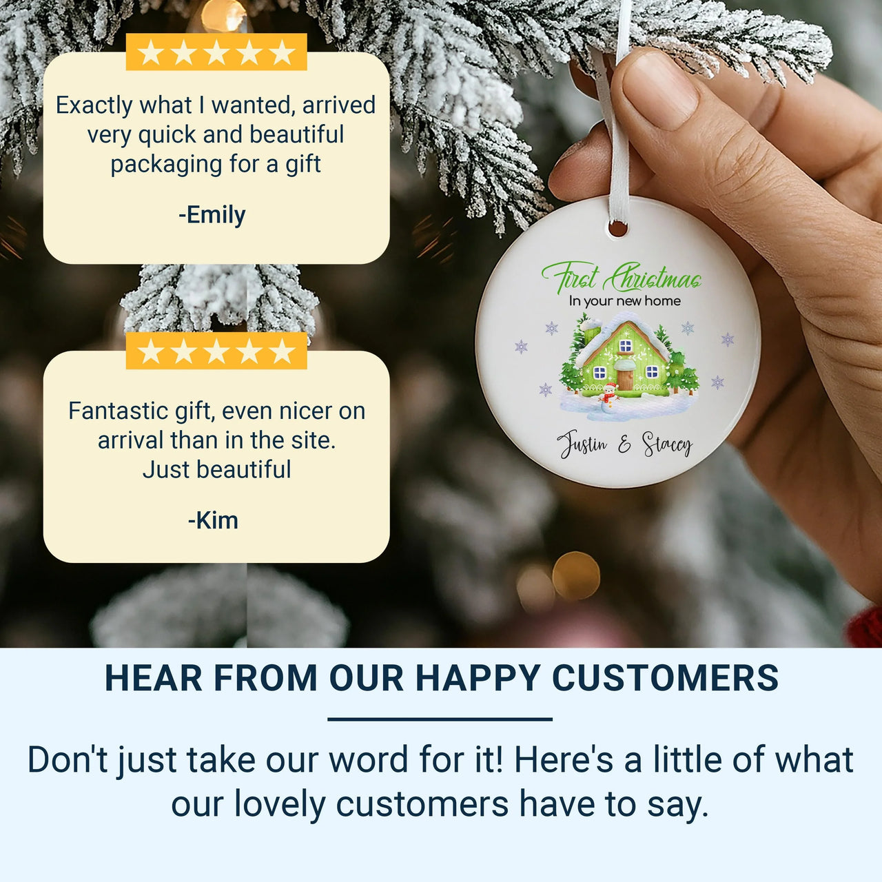 Personalised First Christmas Ornament in New Home, Ceramic Round Keepsake, Unique Housewarming Christmas Decoration