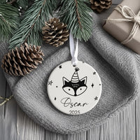 Fox Party Ornament - Playful Kids Keepsake with Stars & Name for Christmas Tree