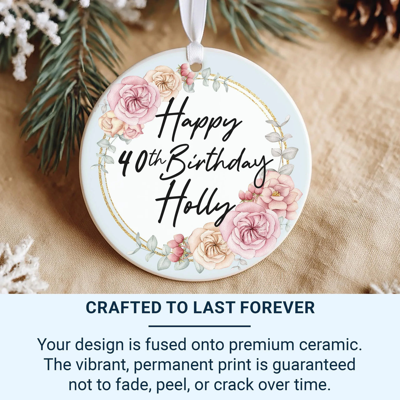40th Birthday Ornament - Floral Keepsake with Name for Milestone Celebration