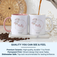 Bridesmaid Mug Personalised with Floral Frame, Custom Name and Date _ Wedding Thank You Keepsake