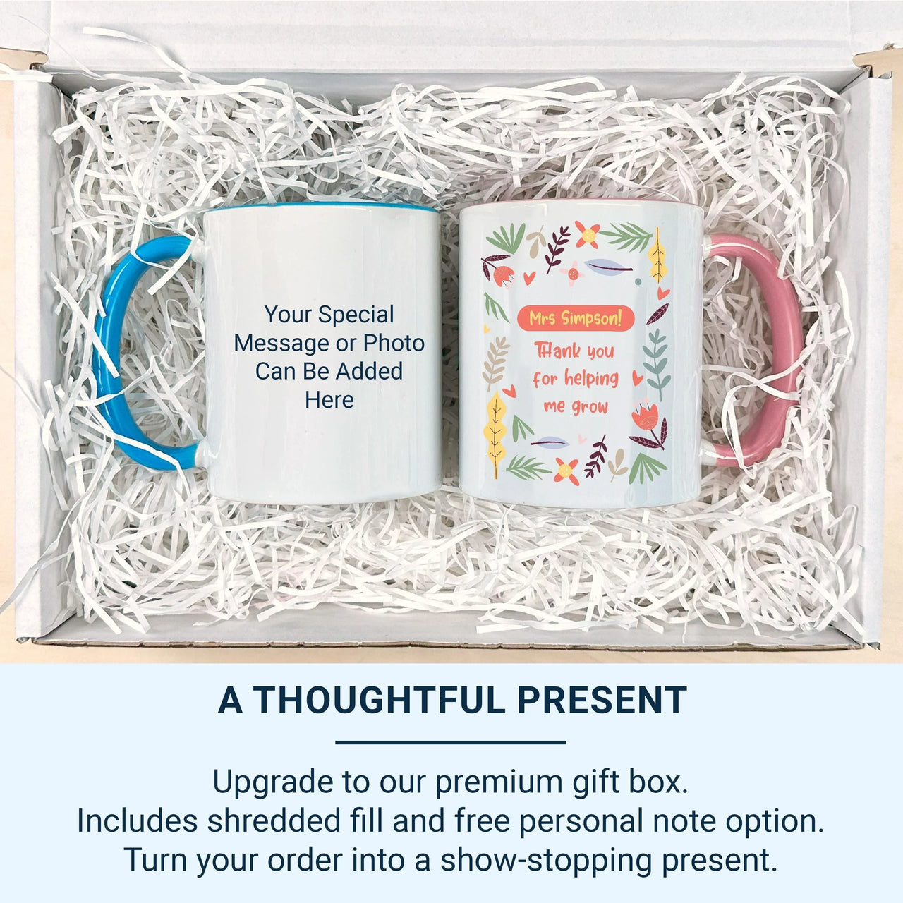 Thank You Teacher Mug – Personalised Floral Teacher Gift With Surname Print