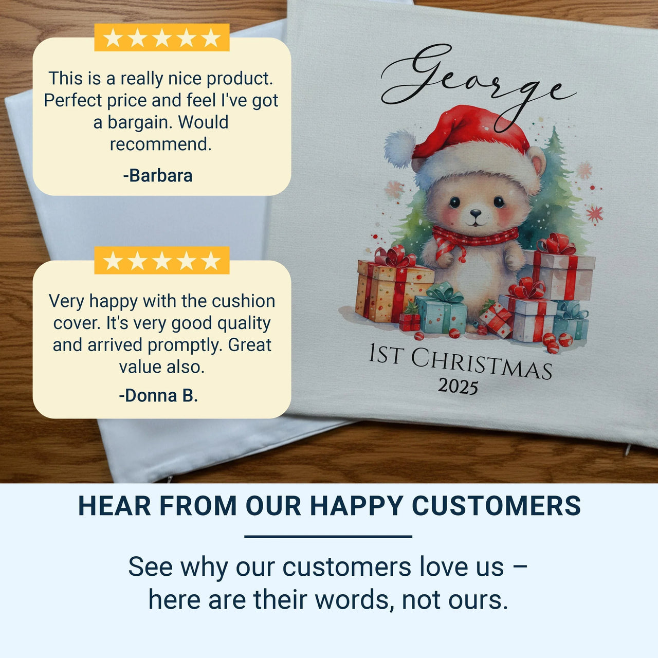 Baby First Christmas Cushion – Personalised Baby Cushion with Custom Name Cover