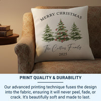 Personalised Merry Christmas Family Cushion, Christmas Trees Pillowcase, Best Present for Parents or Friends, Winter Season Xmas Home Decor