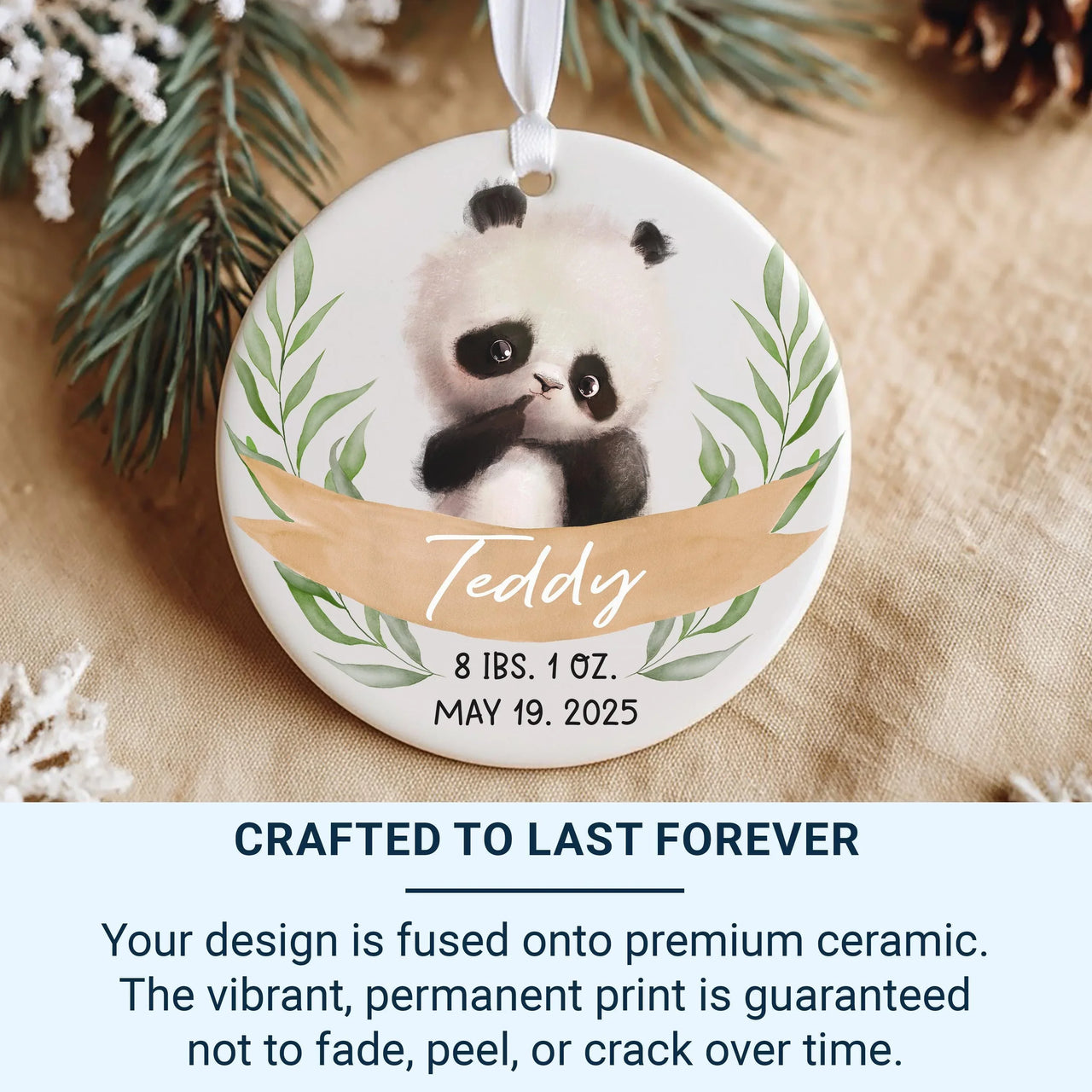 Panda Baby Birth Stats Ornament - Newborn Keepsake with Name, Date & Weight for Nursery