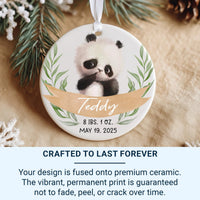 Panda Baby Birth Stats Ornament - Newborn Keepsake with Name, Date & Weight for Nursery