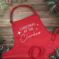 Personalised Christmas Apron – Custom Family Name | Adjustable Kitchen Apron Gift