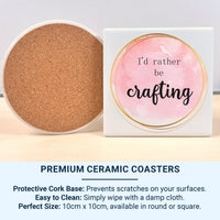 I’d Rather Be Crafting Mug – Pink Watercolour with Gold Border – Gift for Makers, Sewers and Knitters