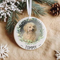 Pet Photo Ornament - Leafy Wreath Keepsake with Name for Dog or Cat Lovers DENMARY