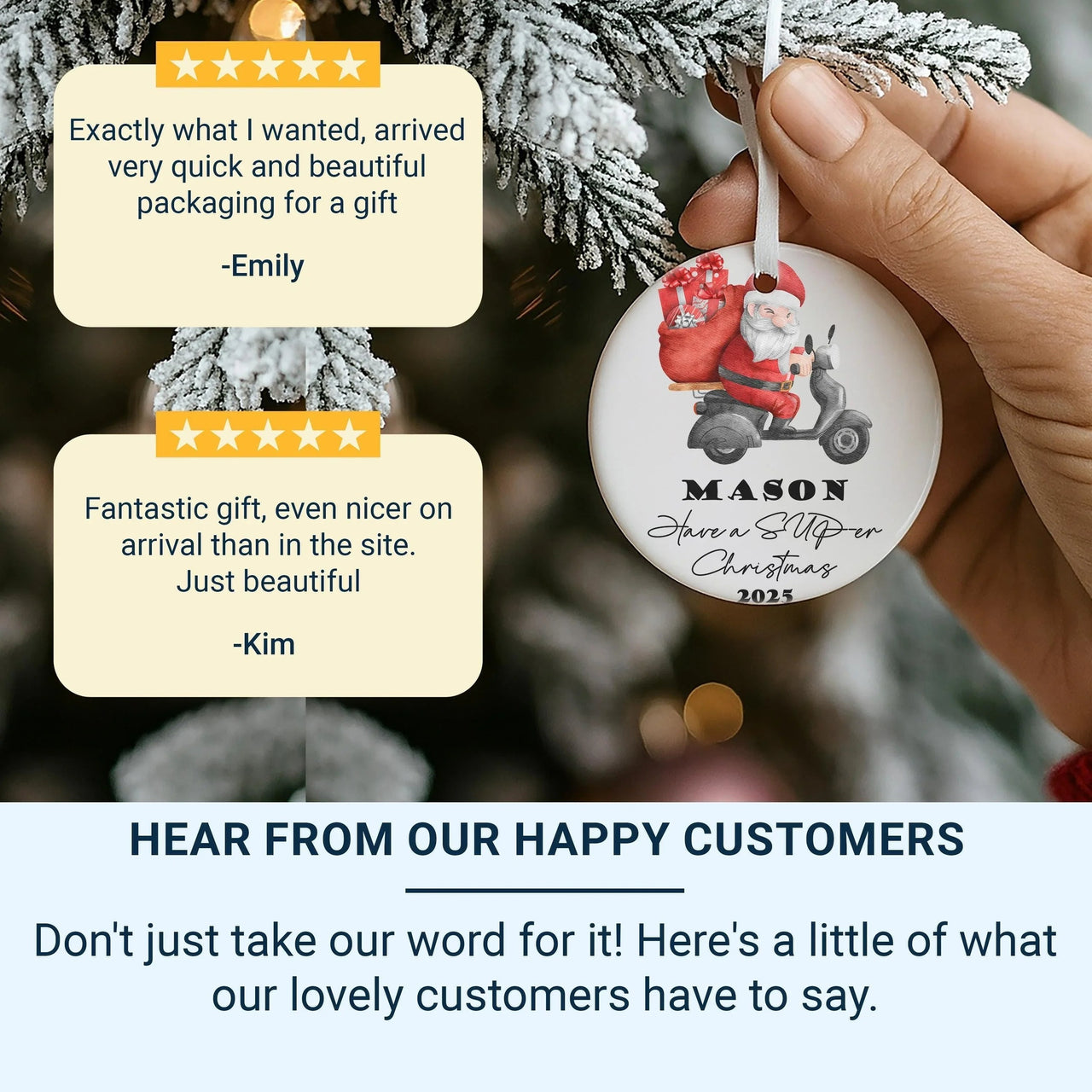 Santa Scooter Ornament - Fun Kids Keepsake with Name for Christmas Tree 2025