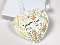 Teacher Heart Ornament - Green Floral Thank You Keepsake with Name DENMARY