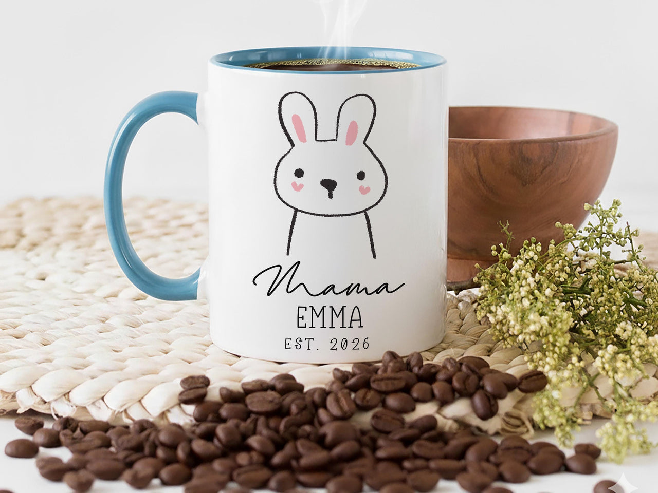 New Mama Mug – Personalised Name and EST. 2026 with Cute Bunny – First Mother’s Day, Baby Shower and Hospital Bag Gift