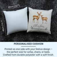 Personalised Family Christmas Cushion - Watercolour Deer Design with Names