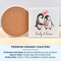 Personalised Couple Names Penguin Mug – Bouquet and Hearts – Romantic Anniversary, Engagement and Valentine Gift