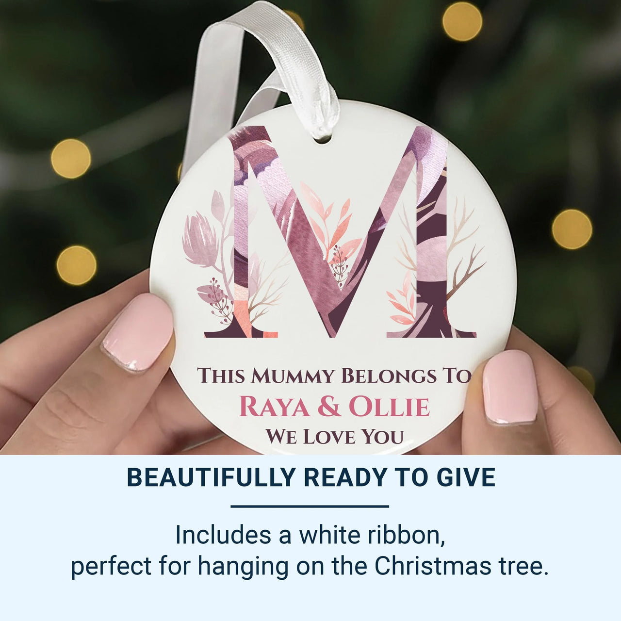 Floral Letter Mummy Ornament - Initial Keepsake with Children Names for Mother Day