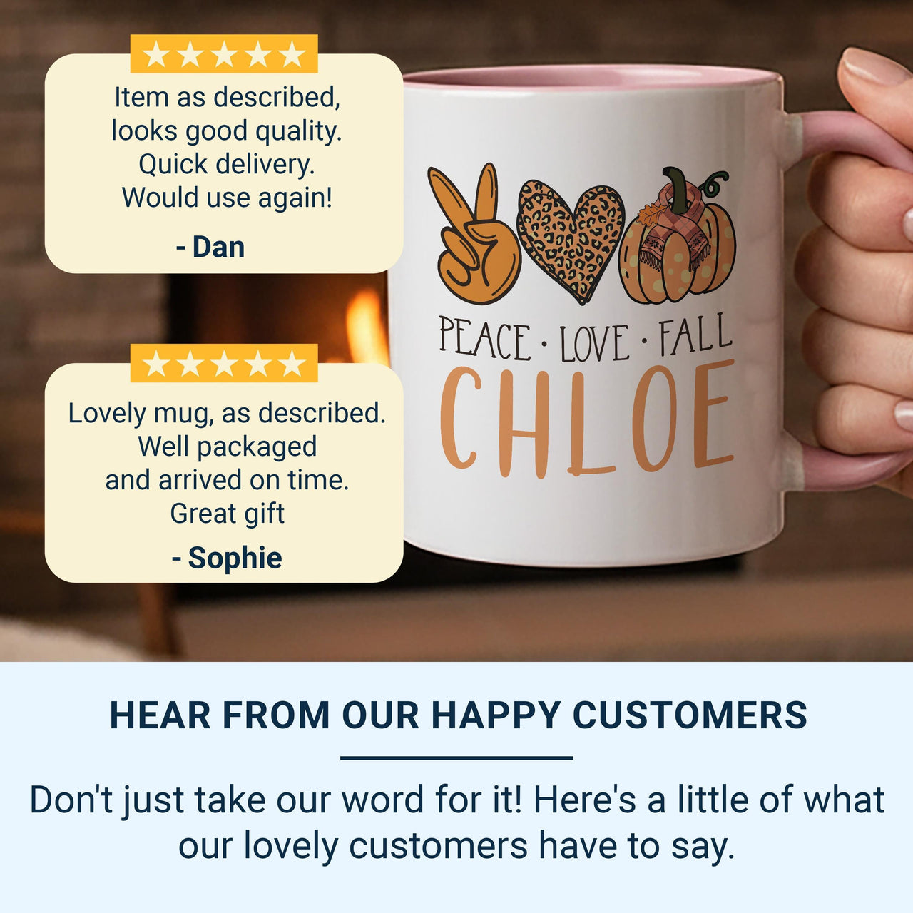 Peace Love Fall Personalised Name Mug – Boho Pumpkin, Peace Sign and Heart – Autumn Vibes Gift for Cosy Season Lovers