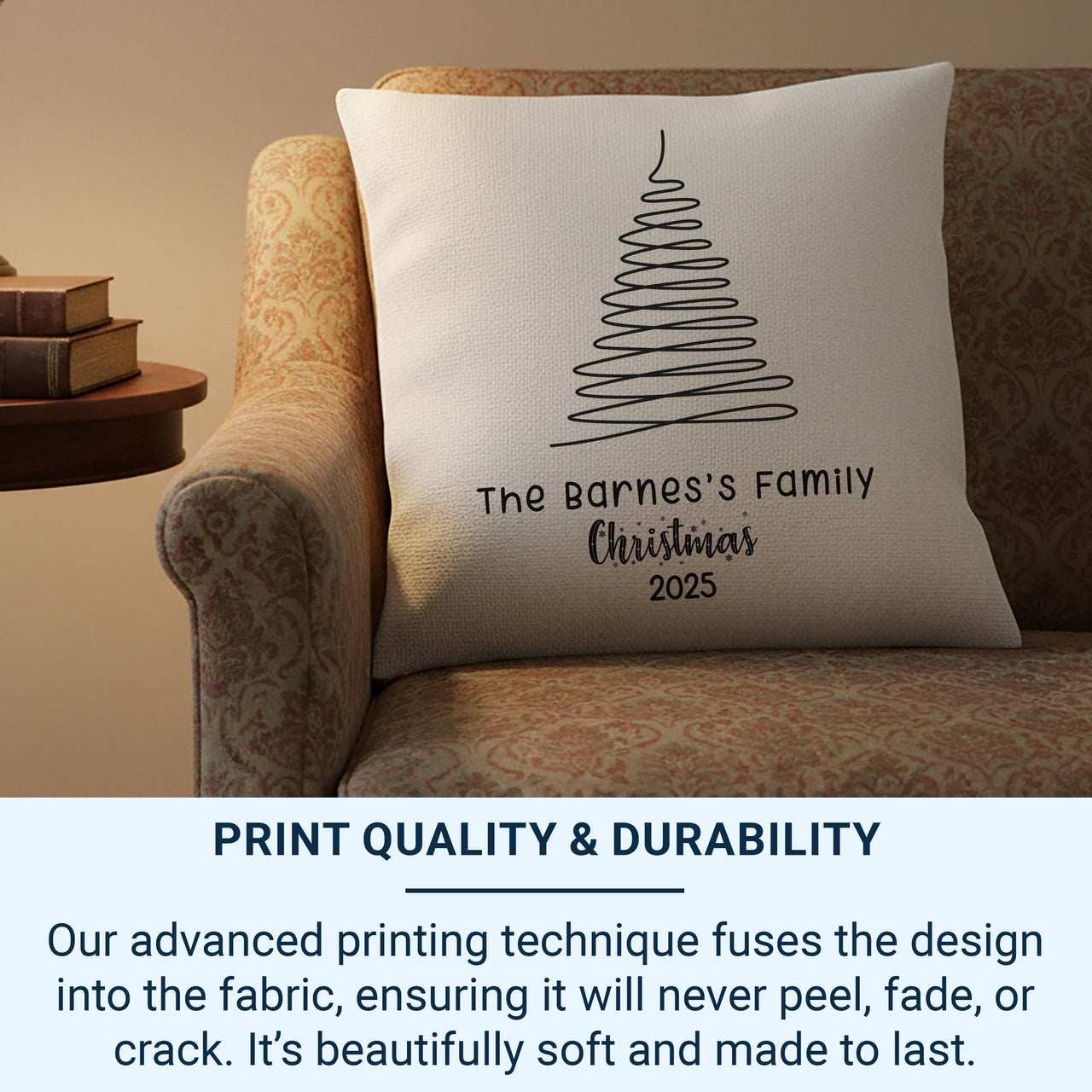Personalised Family Christmas Cushion - Minimal Tree Design with Name & Year