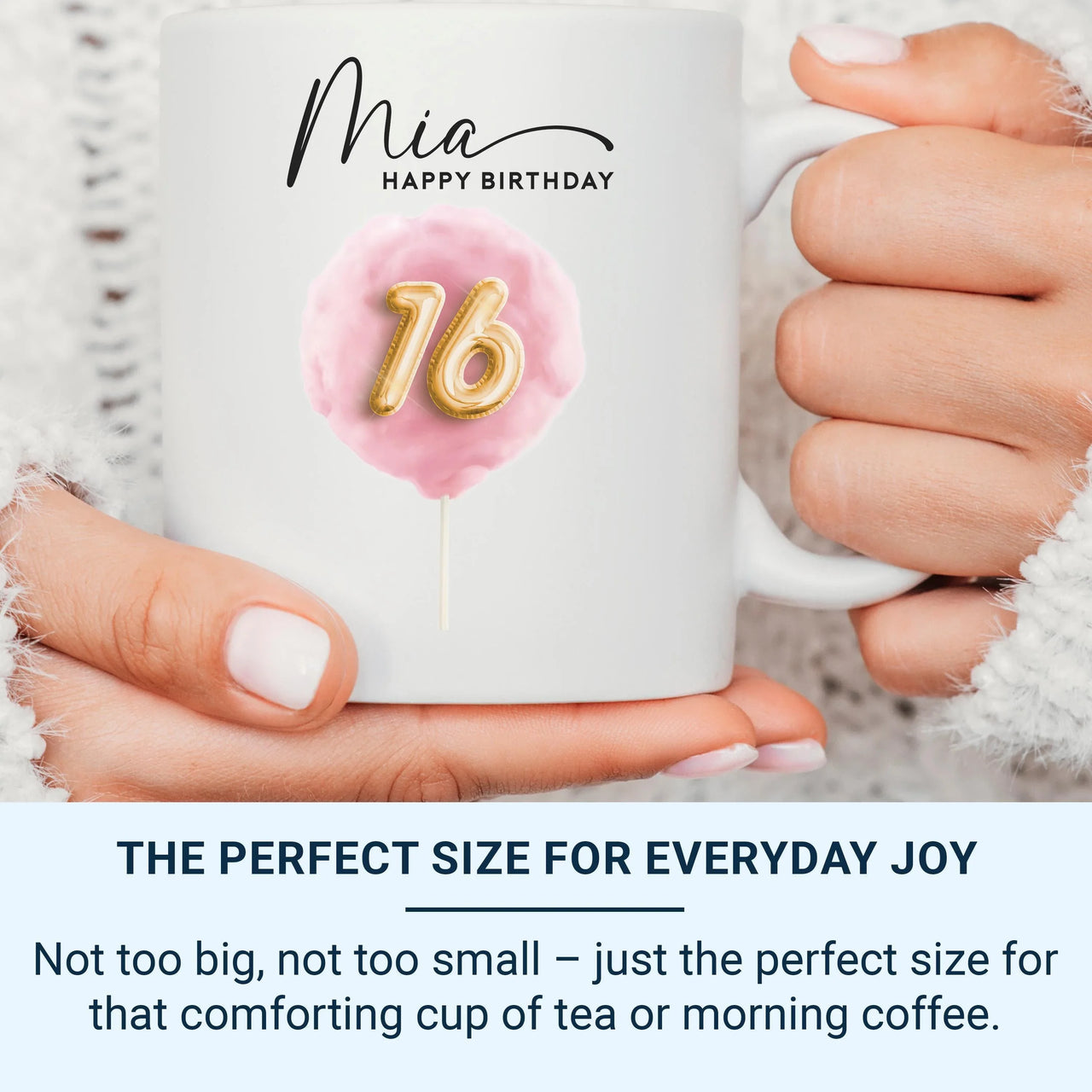16th Birthday Mug – Personalised Cotton Candy Ceramic Cup with Balloon 16 Keepsake