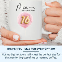 16th Birthday Mug – Personalised Cotton Candy Ceramic Cup with Balloon 16 Keepsake
