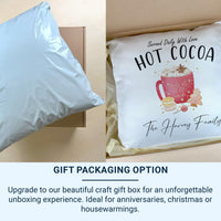 Personalised Hot Cocoa Cushion - Whimsical Christmas Keepsake with Family Name & Sweet Treats