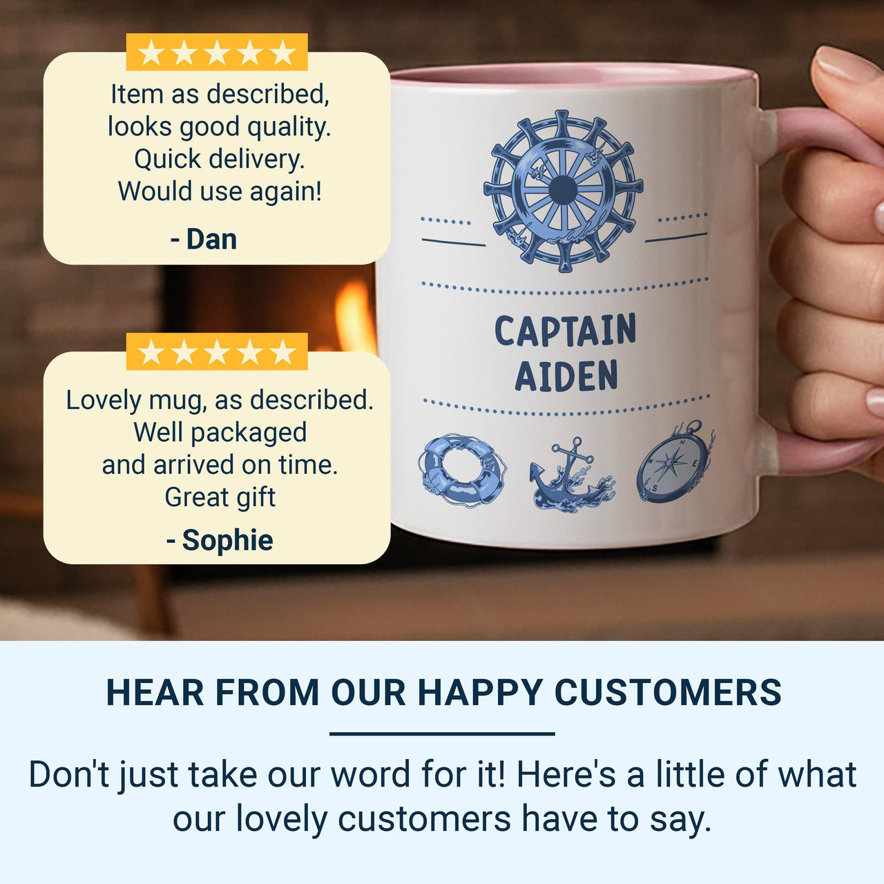 Captain Personalised Mug – Nautical Wheel and Anchor – Custom Name Gift for Boat Lovers, Sailing Fans and Sea Captains
