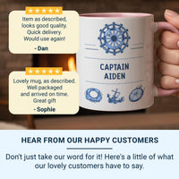 Captain Personalised Mug – Nautical Wheel and Anchor – Custom Name Gift for Boat Lovers, Sailing Fans and Sea Captains