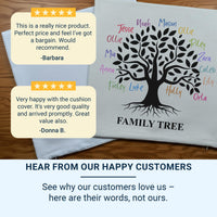 Personalised Family Tree Cushion, Gift for Christmas or Birthday, Retirement Present, Anniversary Pillow Case, Home Decor, Family Quote