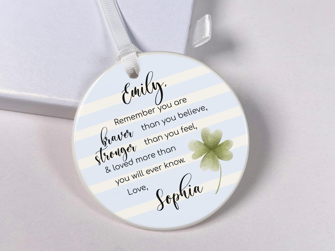 Motivational Ornament - Clover Keepsake with Quote for Encouragement & Friendship