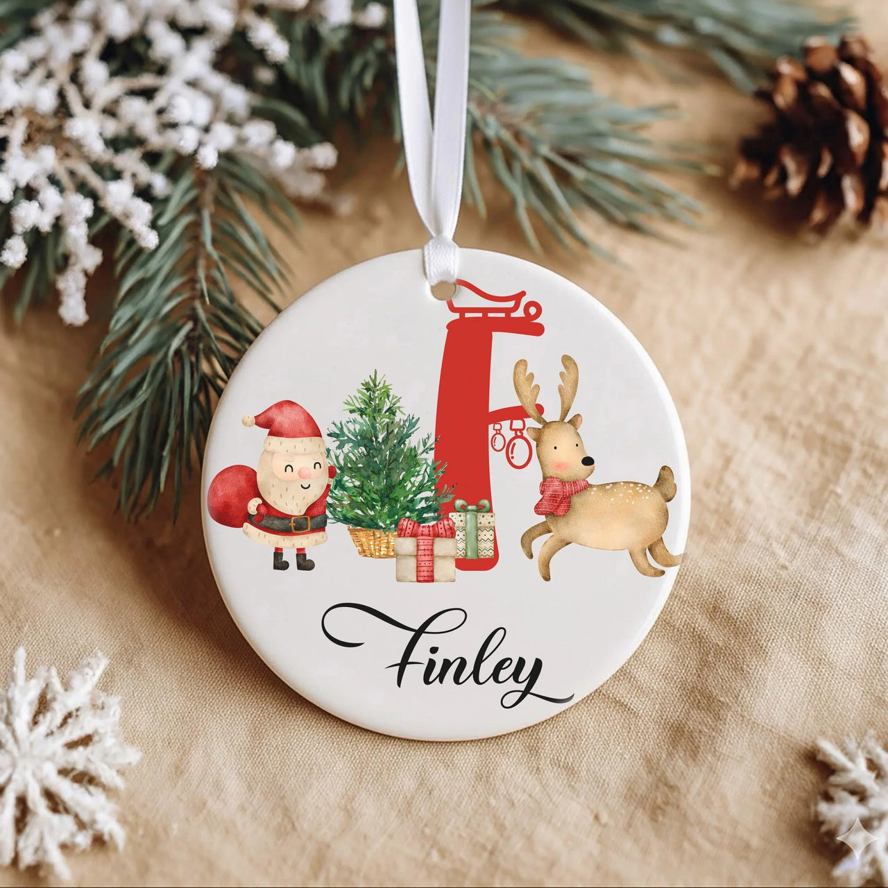 Santa Reindeer Ornament - Festive Sleigh Keepsake with Name for Kids