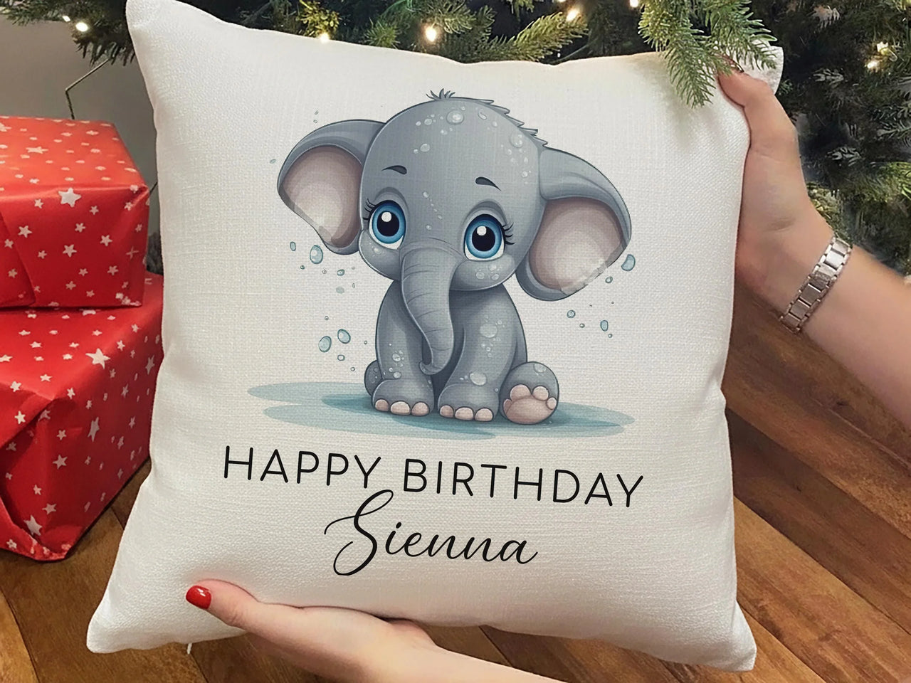 Personalised Elephant Cushion – Durable Printed Cushion With Custom Name Pillow