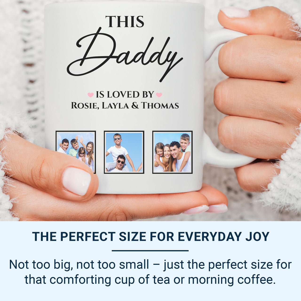 This Daddy Is Loved By… Personalised Photo Mug – Kids’ Names and Pictures – Father’s Day, Birthday and Everyday Appreciation