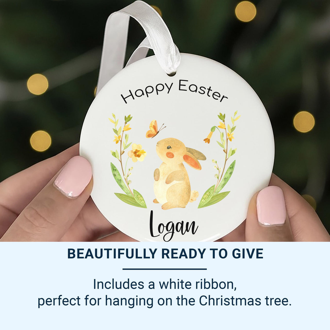 Bunny Easter Ornament 2025 - Flower & Butterfly Keepsake with Name for Kids