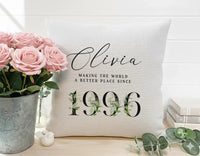 Personalised Birthday Cushion - Name & Year 1996 Elegant Milestone Gift