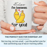 I’m Bananas for You Personalised Mug – Cute Hugging Bananas with Name – Funny Romantic Anniversary and Valentine Gift