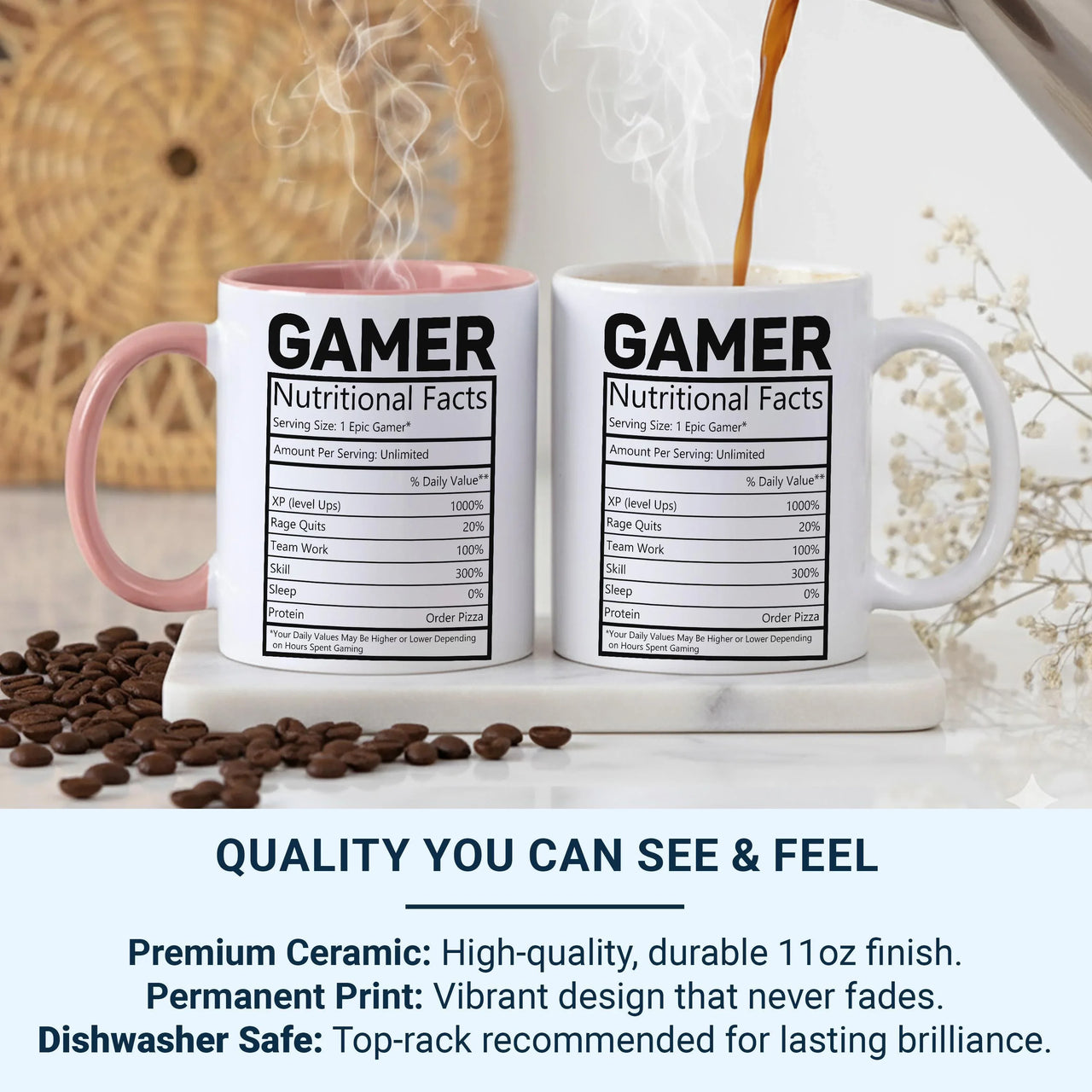 Gamer Nutritional Facts Mug _ Funny Personalised Gaming Gift for Streamers and Players