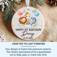 Baby First Birthday Ornament - Safari Animals Keepsake with Name & Date