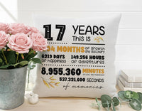 Personalised 17th Anniversary Cushion - Years of Happiness & Memories Keepsake