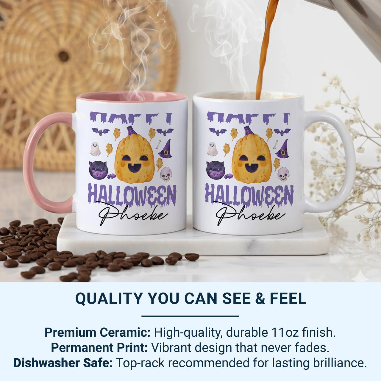 Personalised Halloween Mug – Cute Pumpkin Ghost Kids Cup | Microwave Safe