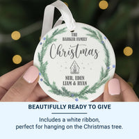 Family Christmas Ornament - Pine Wreath Keepsake with House for Family Tree