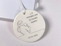 Personalised Line Drawing Mother and Baby Ceramic Ornament, Name and Date, Minimal First Mother’s Day Keepsake