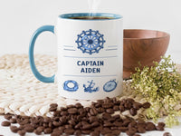 Captain Personalised Mug – Nautical Wheel and Anchor – Custom Name Gift for Boat Lovers, Sailing Fans and Sea Captains