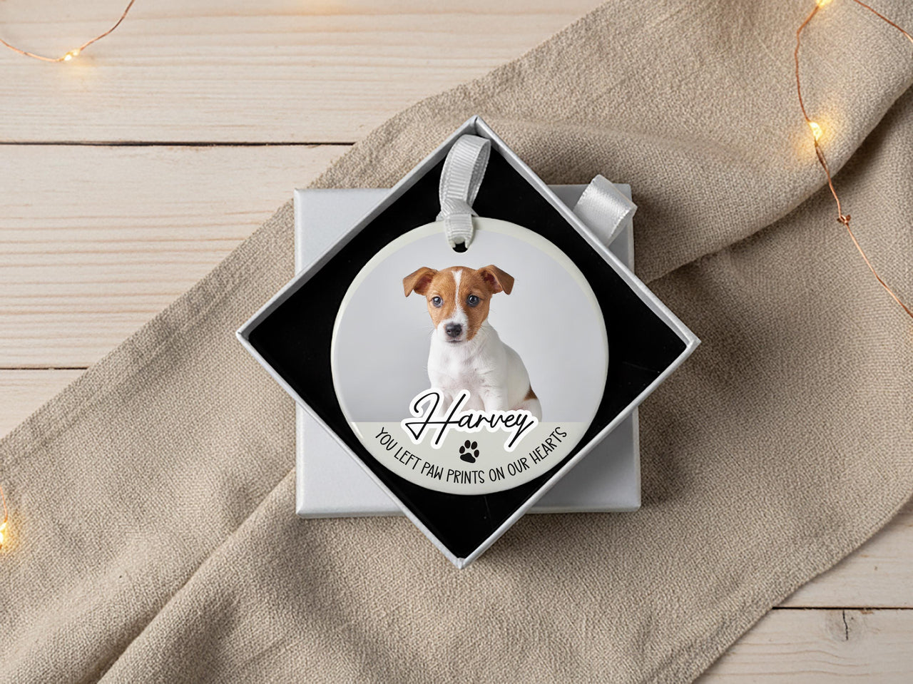 Custom Ceramic Pet Memorial Ornament with Photo - Paw Prints on Our Hearts - Personalized Remembrance Gift - Loss of a Beloved Pet