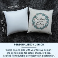 Personalised Christmas Wreath Cushion - Festive Holiday Keepsake with Family Name