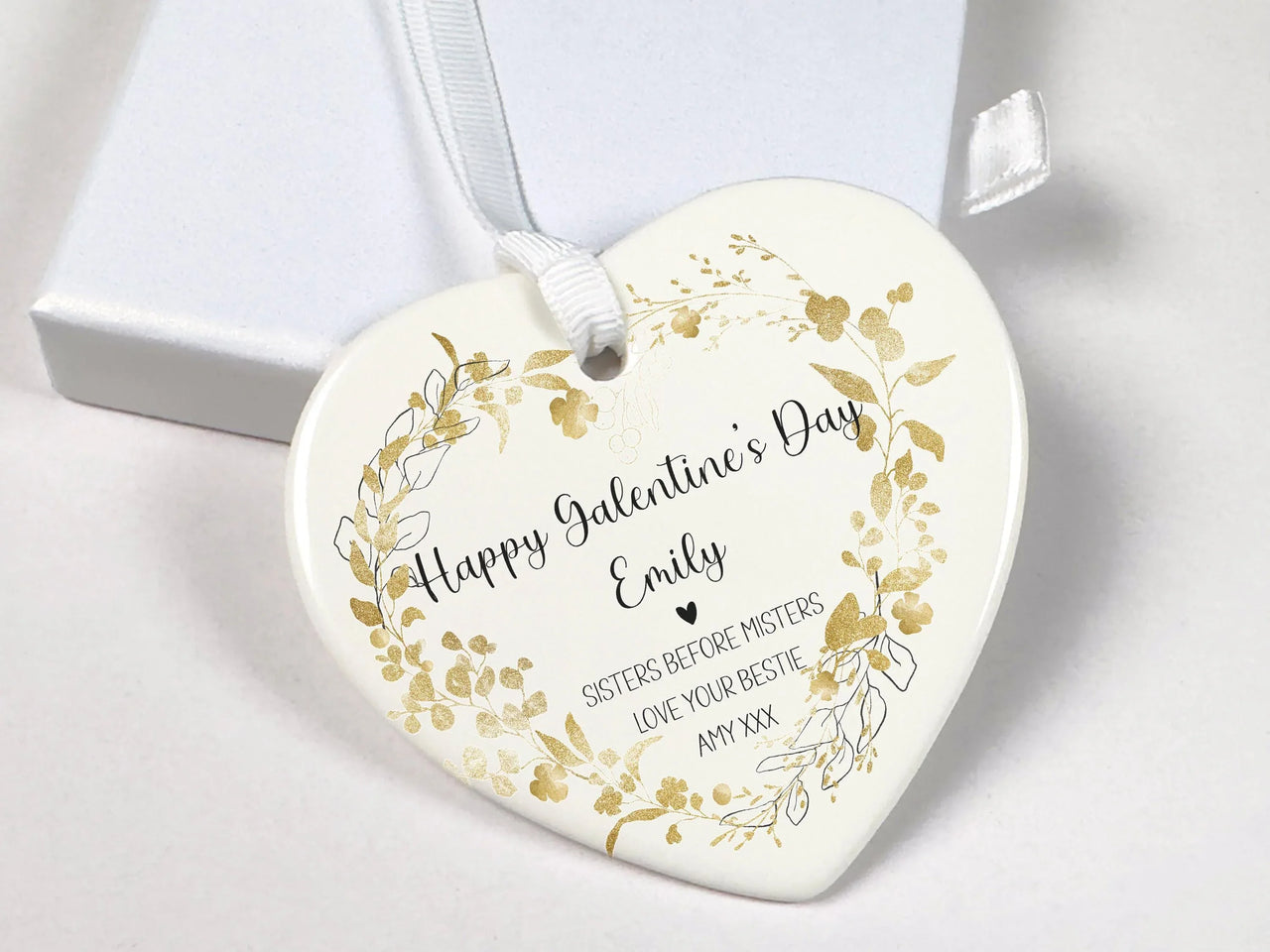 Galentine Day Heart Ornament - Floral Bestie Keepsake with Names & Message