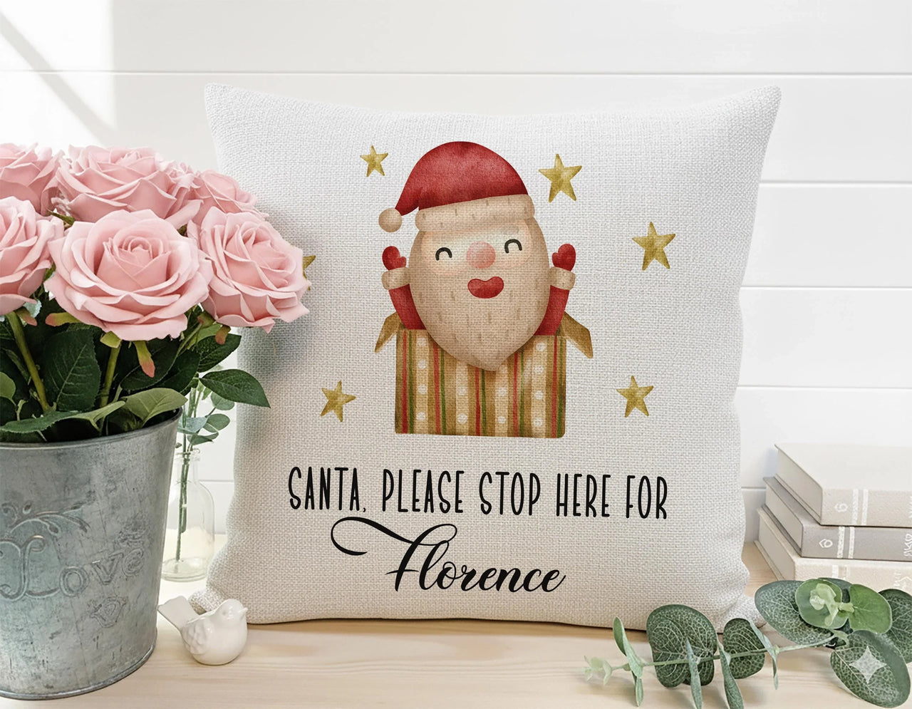 Personalised Santa Cushion - Playful Stars Design with Child's Name